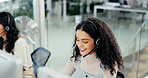 Customer support, computer and smile with woman in office for flight booking, call center and itinerary planning. Travel agent consulting, help desk and vip program with person in tour guide agency