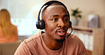 Computer, question or man consulting in customer service, telecommunication and contact support. Coworking, lead generation or virtual assistant talking on PC for inbound sales, call center or answer