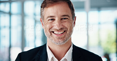 Buy stock photo Happy, pride and portrait of businessman in office with corporate finance career. Accounting, professional and mature male financial account executive with confidence for business development.