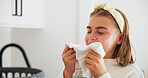 Girl, fabric and smell with clean laundry for fresh scent, hygiene or disinfection at home. Female person, young teenager or aroma with garment or texture for softner, clothing or chores at house