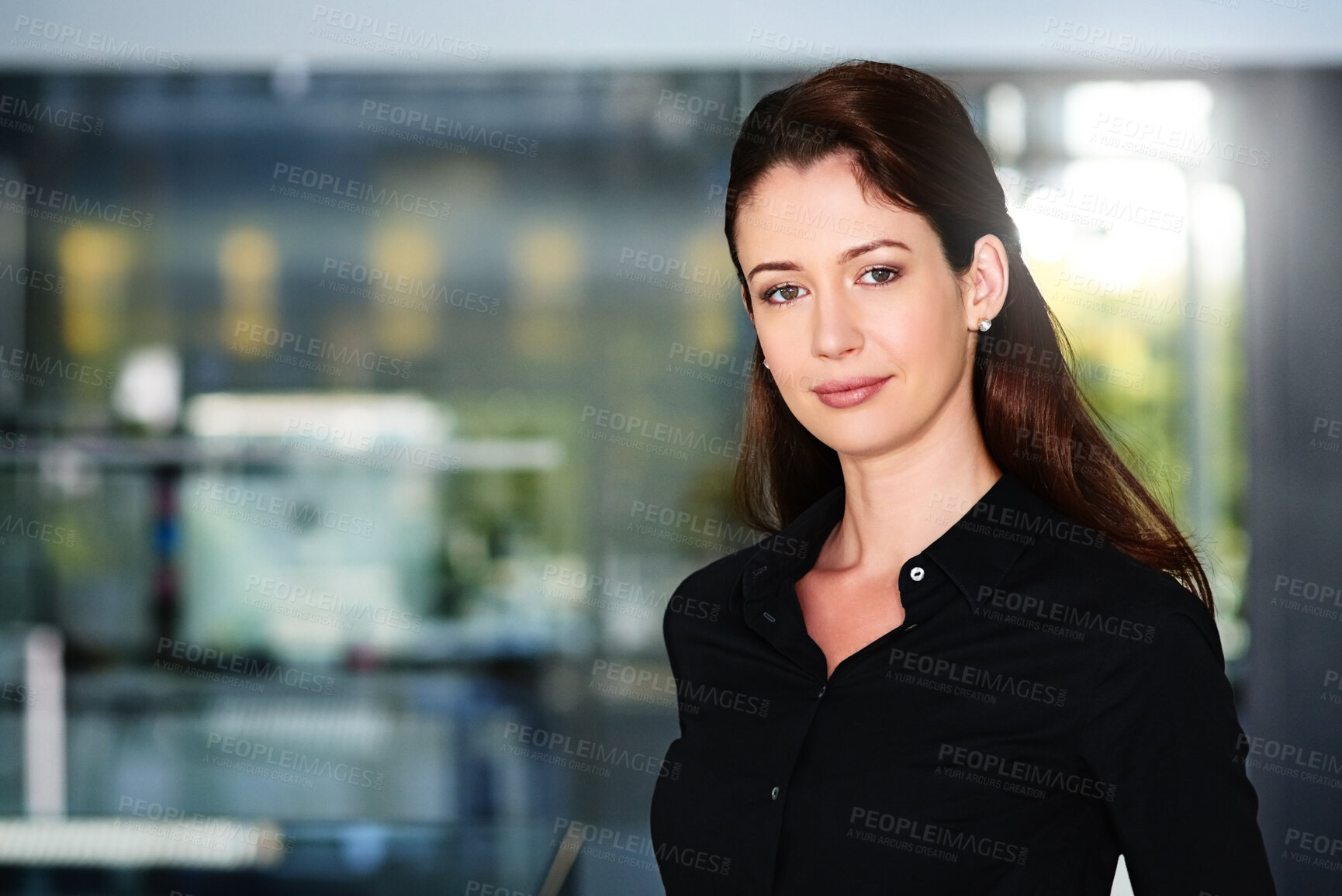 Buy stock photo Business, girl and happy portrait in office for internship at corporate company for administrative work or tasks for developing skills. Female intern, professional and confident for future career.