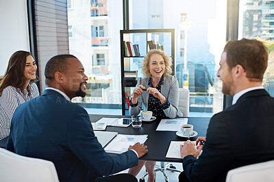 Buy stock photo Teamwork, lawyers or business people in discussion in meeting at law firm for consulting or legal advice. Collaboration, planning or attorneys talking in conversation for schedule or feedback review