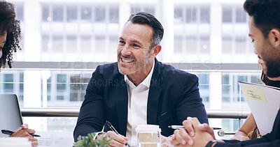 Buy stock photo Corporate, meeting and manager with business people with documents for finance report, advice and planning. Discussion, office and men and women for financial consulting, credit review and teamwork