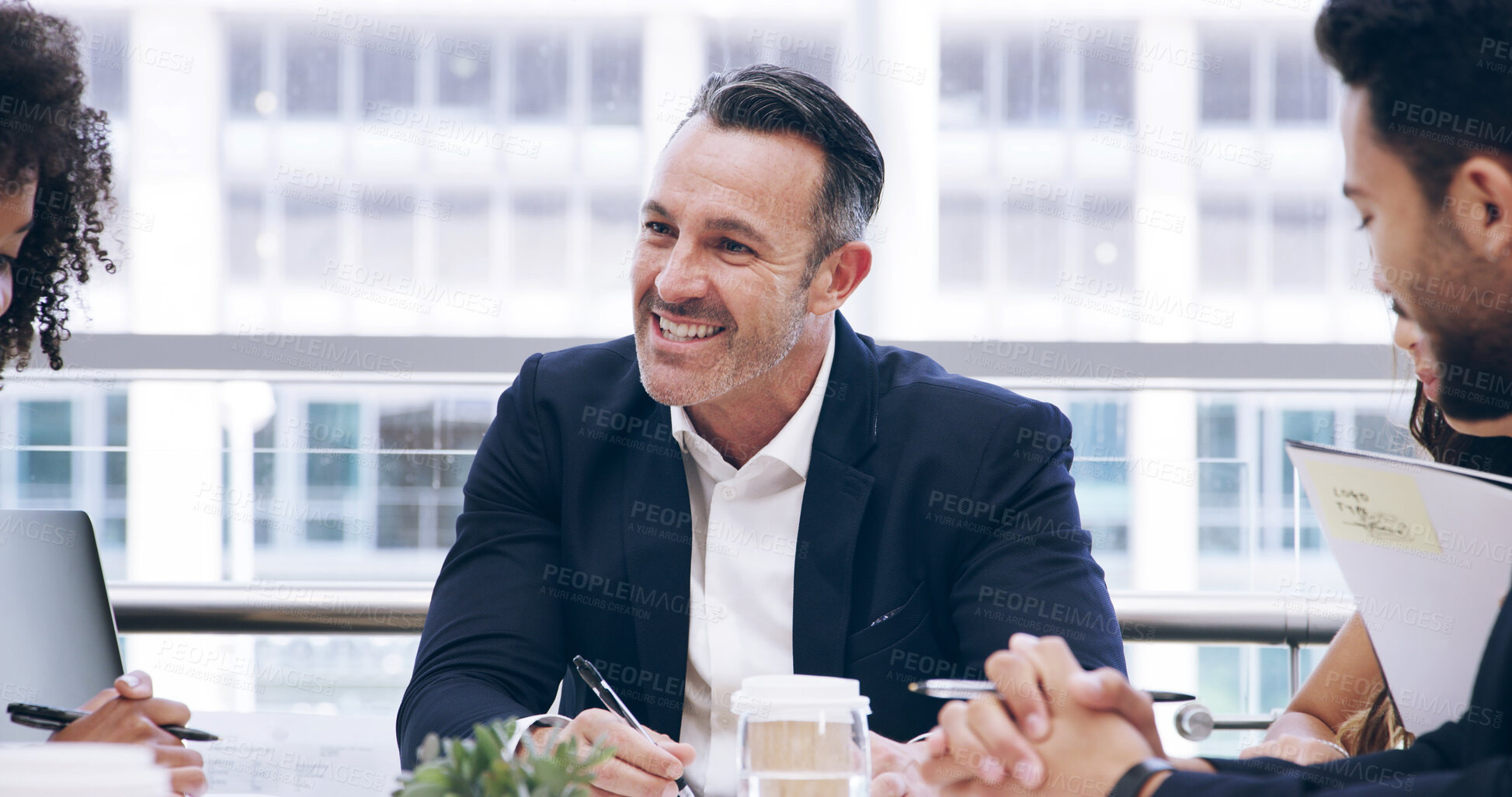 Buy stock photo Corporate, meeting and manager with business people with documents for finance report, advice and planning. Discussion, office and men and women for financial consulting, credit review and teamwork