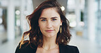 Business, portrait and woman in office with confidence for property development opportunity. Realtor, consultant or face of businesswoman in real estate, account management or professional in lobby