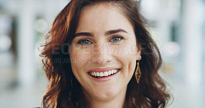 Buy stock photo Happy, business and woman with confidence for portrait as secretary, corporate worker and administrator. Female person, face and smile for career growth, skill development and professional ambition