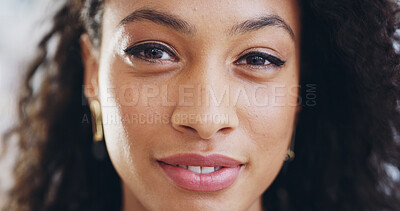 Buy stock photo Portrait, African woman and pride with makeup for makeover, natural beauty and cosmetic results. Female person, closeup and confidence with facial transformation, grooming glow and wellness aesthetic