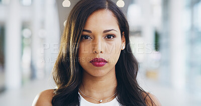 Buy stock photo Serious, confident and woman with business for portrait as secretary, corporate worker or administrator. Office, face and female person with career growth, skill development or professional ambition