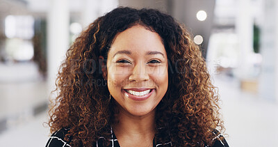 Buy stock photo Happy, portrait and businesswoman in office with confidence for human resources opportunity. Business, consultant or face of woman in HR job development, career management or professional in lobby