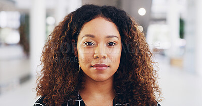 Buy stock photo Serious, portrait and businesswoman in office with confidence for creative journalism job. Magazine editor, professional and face of female person from Colombia with opportunity at startup agency.