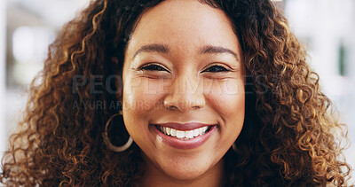 Buy stock photo Smile, portrait and creative with business woman for confidence, professional journalist and pride. Magazine editor, happiness and opportunity with person from Brazil in startup agency for career