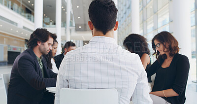 Buy stock photo Team, business man and meeting for planning, discussion or financial solution in back office. Group, brainstorming ideas and collaboration with revenue manager for investment project, sales or profit