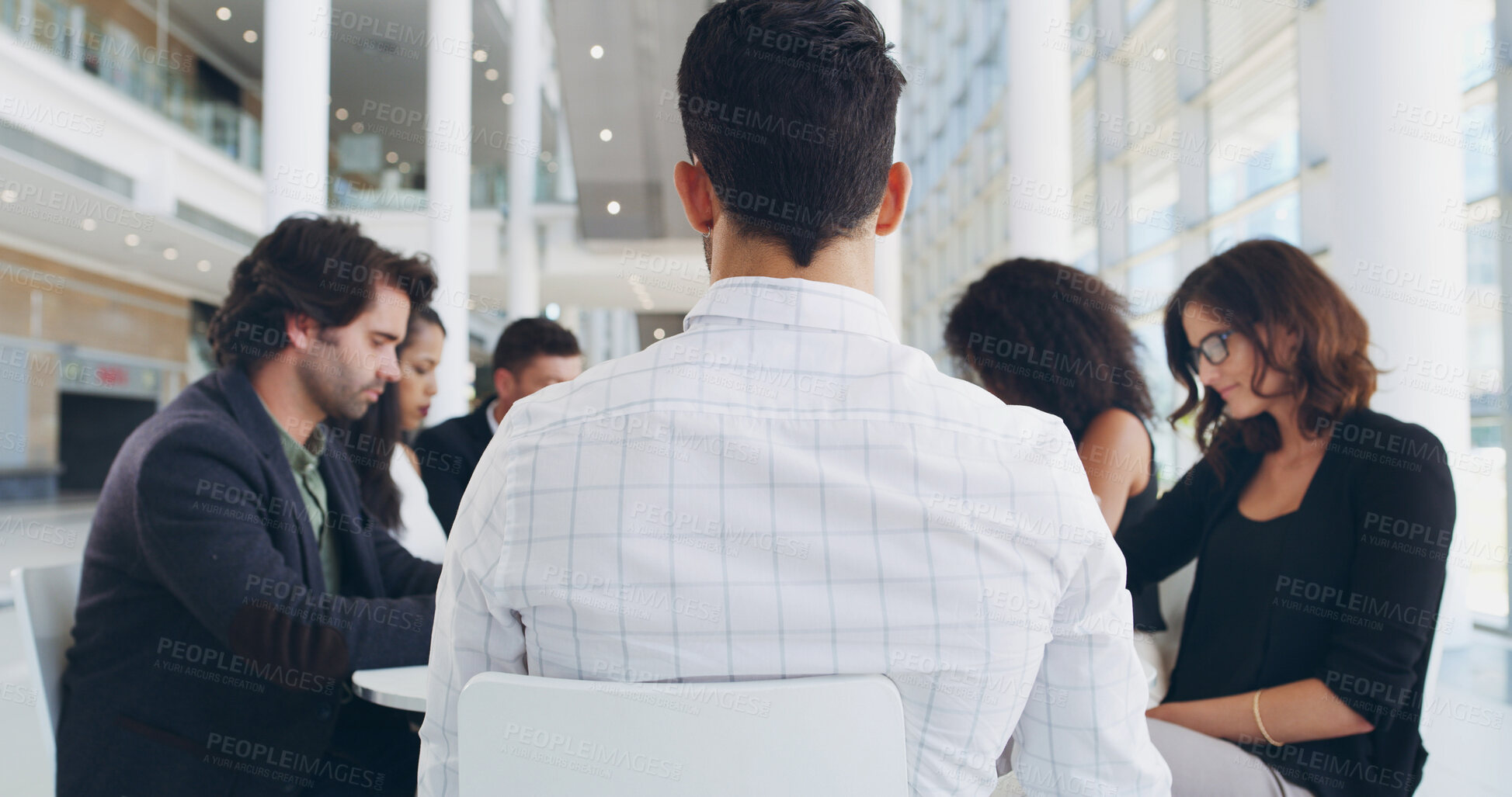 Buy stock photo Team, business man and meeting for planning, discussion or financial solution in back office. Group, brainstorming ideas and collaboration with revenue manager for investment project, sales or profit