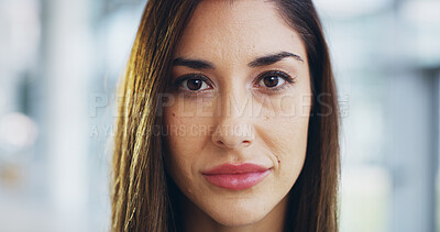 Buy stock photo Serious, business and woman for portrait in office as realtor, about us and property development. Female person, pride or ambition of corporate career, real estate experience and listing opportunity

