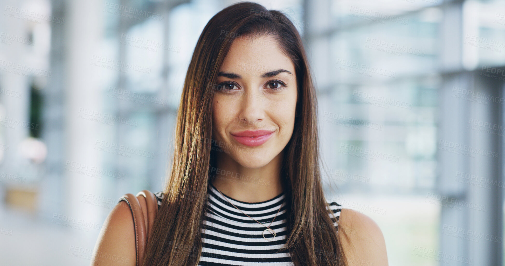 Buy stock photo Business, portrait and woman with smile, office or property development opportunity. Realtor, consultant or face of businesswoman in real estate, account management or confident professional in lobby