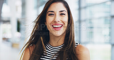 Buy stock photo Laughing, happy or businesswoman with confidence for portrait as secretary, corporate worker or administrator. Funny, face and smile for career growth, skill development and professional ambition