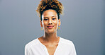 Portrait, business and woman with pride in studio for ambition, about us and journalist career. Female person, confident and internship agency of reporting news, story publication and gray background