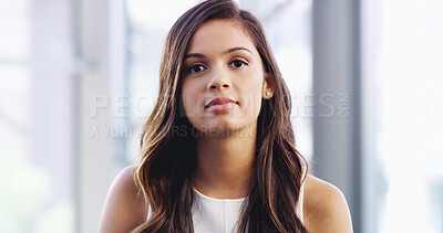 Buy stock photo Portrait, business and serious woman in office with ambition, accounting career or about us as consultant. Person, accountant and confidence in internship, financial organisation and asset management
