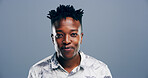 Serious, business and creative with portrait of black man in studio for opportunity, inspiration and designer. Pride, confidence and artist with person on background for entrepreneur and talent