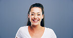 Smile, business and portrait of woman in studio for professional, designer and pride. Happiness, creative startup and confidence with person on background for opportunity, entrepreneur or space