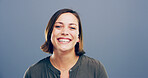 Pride, entrepreneur and portrait of woman in studio for professional, designer and smile. Happiness, creative startup and confidence with person on background for opportunity, small business or space