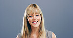 Smile, entrepreneur and portrait of woman in studio for professional, designer and pride. Happiness, creative startup and confidence with person on background for opportunity, small business or space