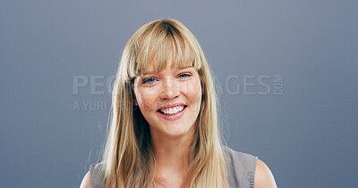 Buy stock photo Smile, entrepreneur and portrait of woman in studio for professional, designer and pride. Happiness, creative startup and confidence with person on background for opportunity, small business or space