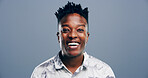 Smile, business and opportunity with portrait of black man in studio for storyboard artist, inspiration or talent. Happiness, pride and comic designer with person on background for confidence and joy