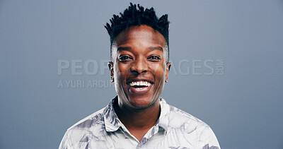 Buy stock photo Smile, business and opportunity with portrait of black man in studio for storyboard artist, inspiration or talent. Happiness, pride and comic designer with person on background for confidence and joy
