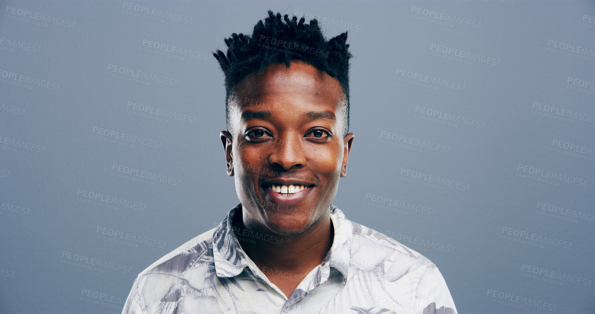 Buy stock photo Smile, creative and portrait of black man in studio for storyboard artist, inspiration and talent. Happy, pride and comic designer with face of person on background space for confidence and business