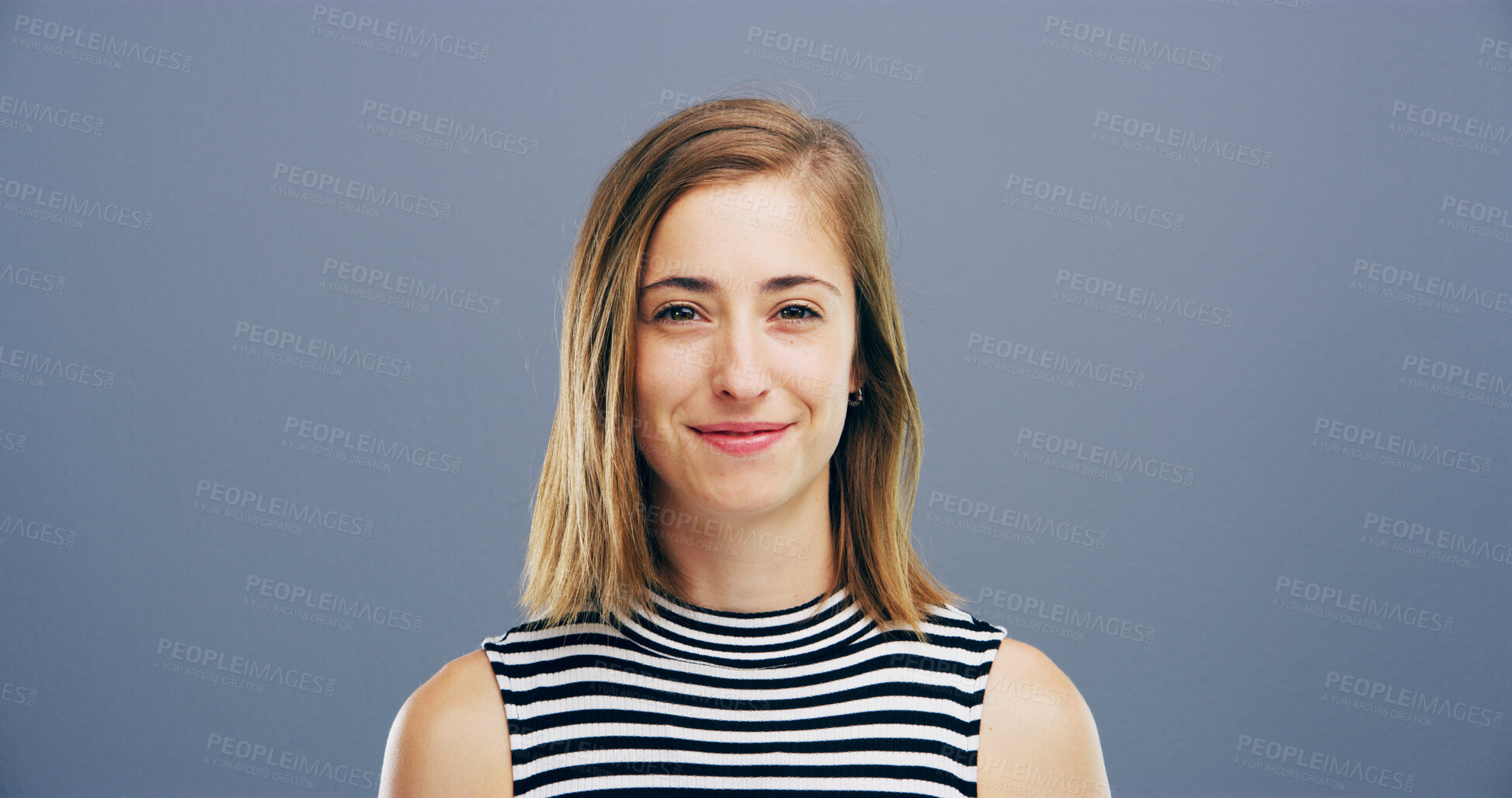 Buy stock photo Intern, business and portrait of woman in studio for storyboard artist, inspiration and talent. Creative, pride and comic designer student with face of person on background for confidence and smile