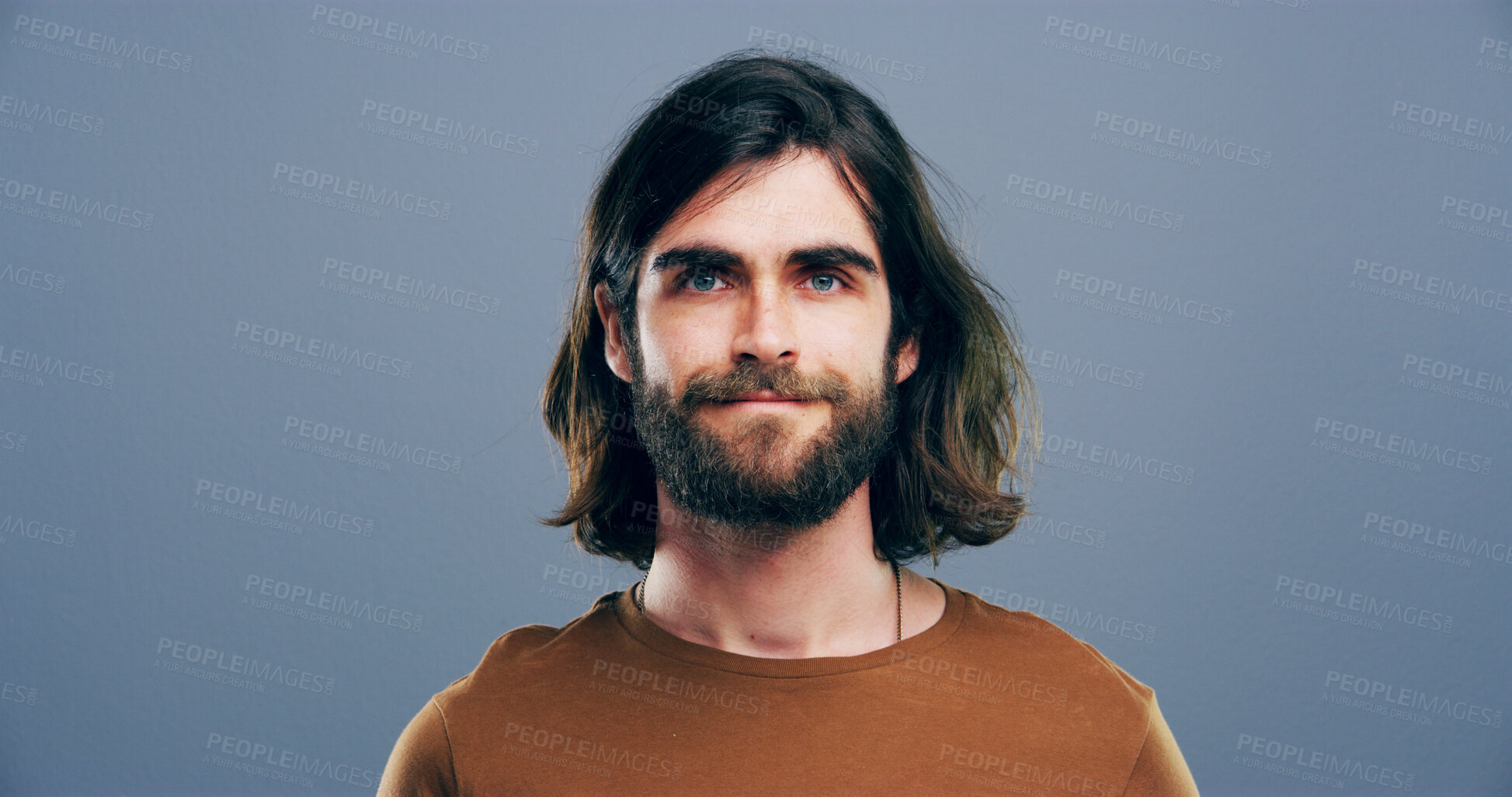 Buy stock photo Writer, portrait and man in studio with positive mindset for creative, career growth and business. Confidence person, freelancer and professional with gray background, mockup space and entrepreneur