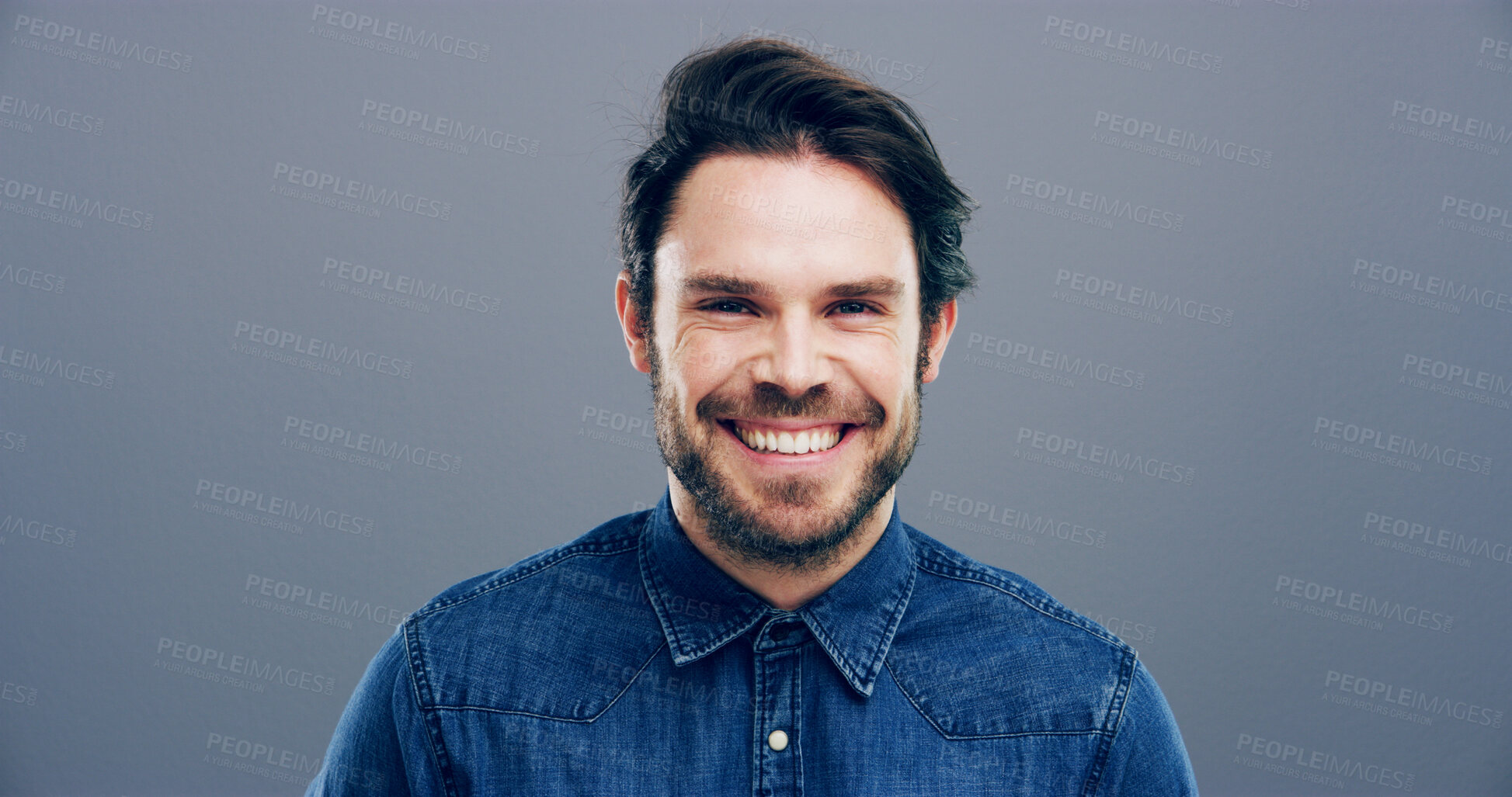Buy stock photo Pride, business and creative with portrait of man in studio for storyboard artist, inspiration and talent. Happiness, smile and comic designer with face of person on background for confidence and joy