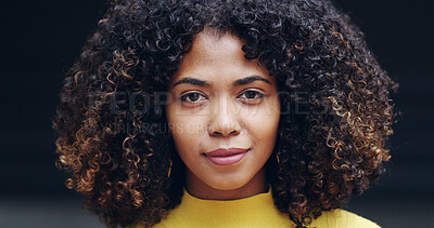 Buy stock photo Portrait, confident and woman with smile, journalist and ambitious for internship in newsroom or creative. Business, reporter and trainee with opportunity for career, proud and new job in media
