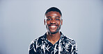 Black man, smile and studio portrait with creative employee, pride and confident for freelance career on blue background. Writer, freelancer or author with professional headshot by mockup space 
