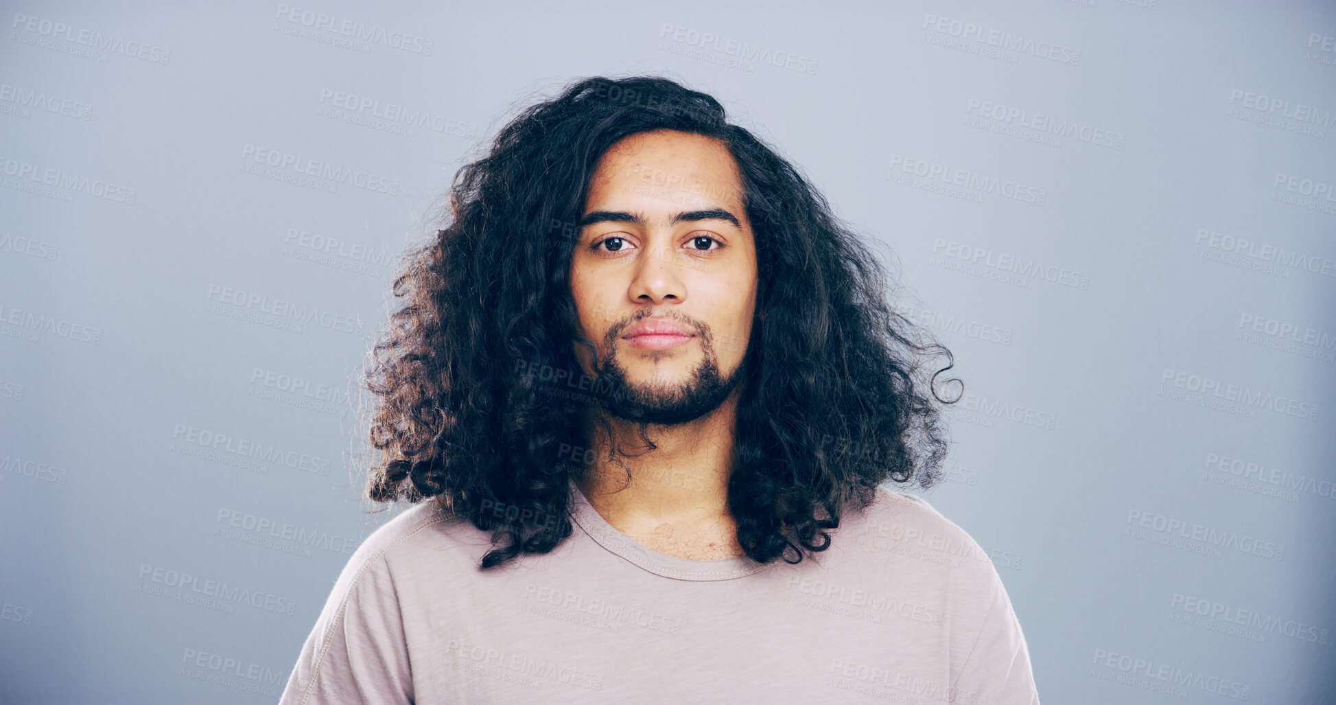 Buy stock photo Portrait, space and student with man on gray background for development, education or learning. College, scholarship and university with confident person on studio mockup for back to school or study