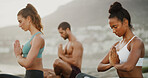 Breathing, nature and meditation for group, peace and spiritual practice for wellness, calm or zen. Faith, chakra and self awareness for people, mindfulness or yoga with cognitive benefits or outdoor