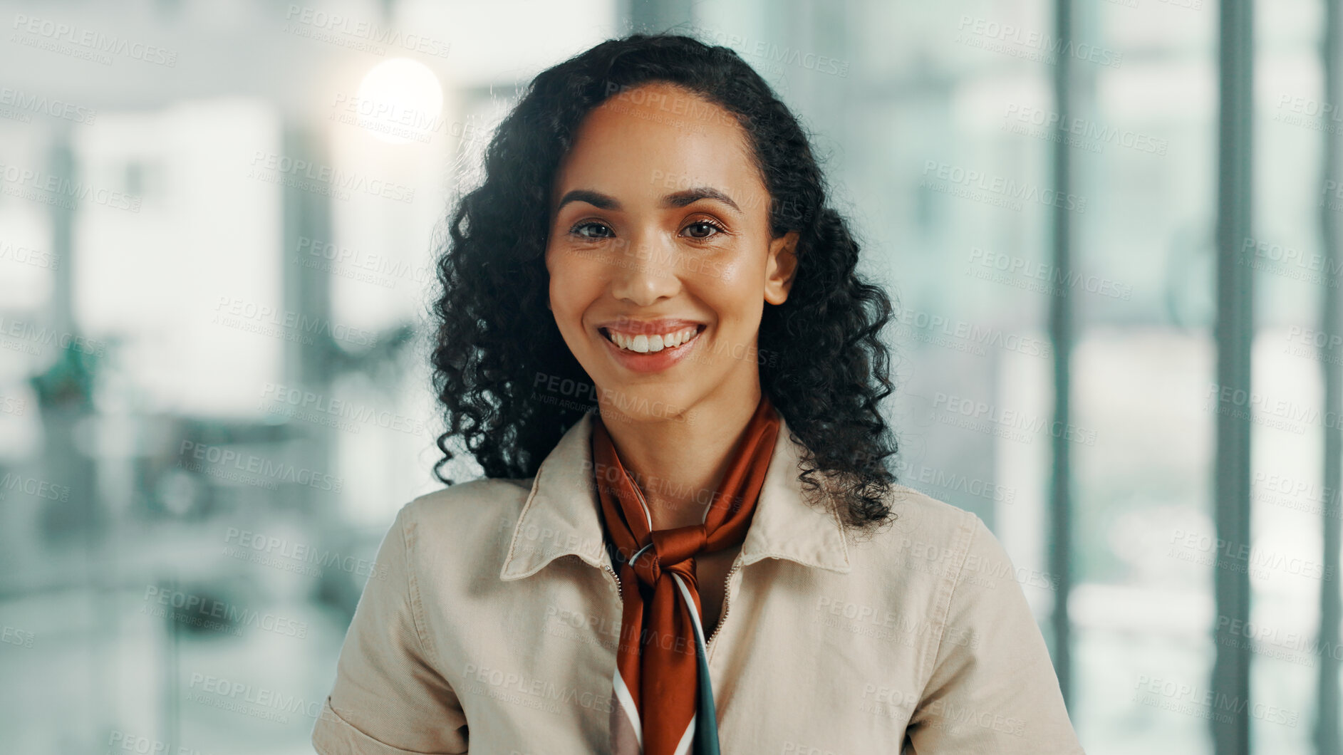 Buy stock photo Happy, confident and portrait of businesswoman in office with journalism career with growth. Smile, professional and female copywriter from Brazil with pride for job development at magazine agency.