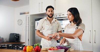 Buy stock photo Tablet, vegetables and cooking with couple in kitchen for health, food and online recipe. Love, bonding and nutrition ingredients with man and woman at home for meal prep, wellness and lunch menu