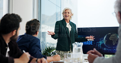 Buy stock photo Computer screen, meeting and presentation with business people in office boardroom for coaching or development. Pitch, proposal or training with corporate team in workplace for upskill workshop