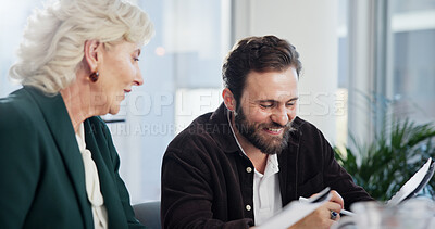 Buy stock photo Client, meeting and planning with business people in office for negotiation, feedback and paperwork. Advisor, consulting and proposal with employee in agency for contract policy, review and project