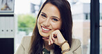 Accounting, portrait and smile of business woman in office for administration or bookkeeping. Corporate, finance and friendly with happy accountant in professional workplace for wealth management