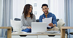 Finance, planning or couple with documents, laptop or salary budget for household bills or mortgage. Financial admin, insurance paperwork or people with income info for investment, report or savings