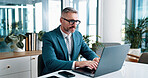 Accountant, laptop and business man in office for financial analysis, budget review and company investment. Corporate, professional and person on computer for research, audit report and planning