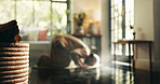Man, praying and bow in islam religion at house of spiritual worship, praise Allah and Ramadan belief. Muslim person, prostrate and dua for forgiveness, mindfulness and fasting tradition for guidance