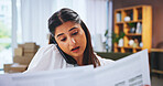 Small business, phone call and woman in home with documents, supplier and boxes for ecommerce. Contact, paperwork and person with smartphone, delivery invoice and online networking for dropshipping