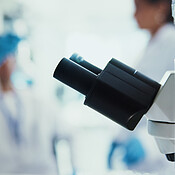Healthcare, microscope and science with equipment in laboratory for ...