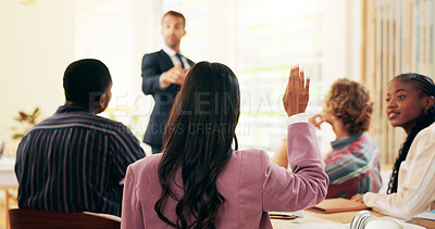 Buy stock photo Mentor, question and meeting with business people in office for internship program, training and learning. Advisor, collaboration and help with group of employees in agency for coaching and feedback