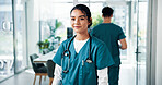 Portrait, nurse and woman with smile in healthcare, about us and professional career for worker. Hospital, female person and cardiologist with confidence for medical internship, service and pride