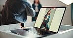 Laptop screen, photography and editing in studio for creative, digital art or magazine project. Technology, photoshoot and picture of model on computer for catalog, magazine or website publishing.